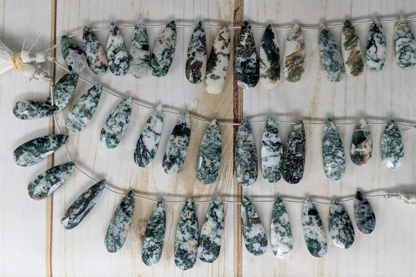 Green Moss Agate 22x10mm Faceted Pear Shaped Briolettes