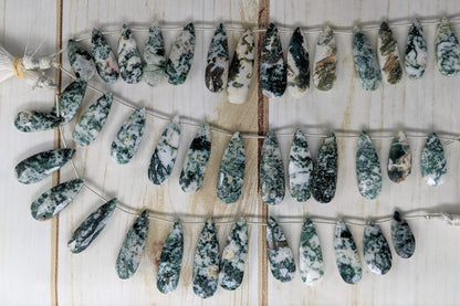 Green Moss Agate 22x10mm Faceted Pear Shaped Briolettes