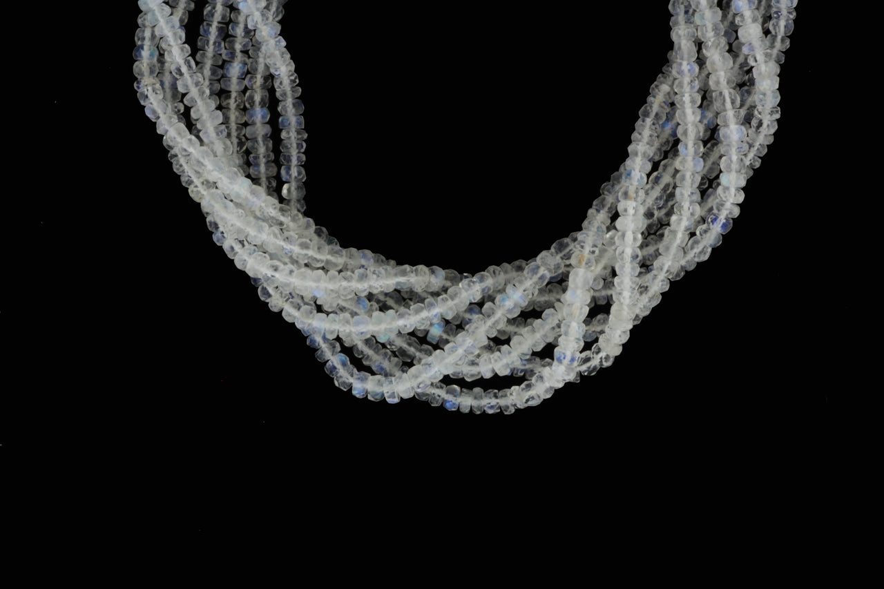 AA Blue Rainbow Moonstone 4mm Faceted Rondelles