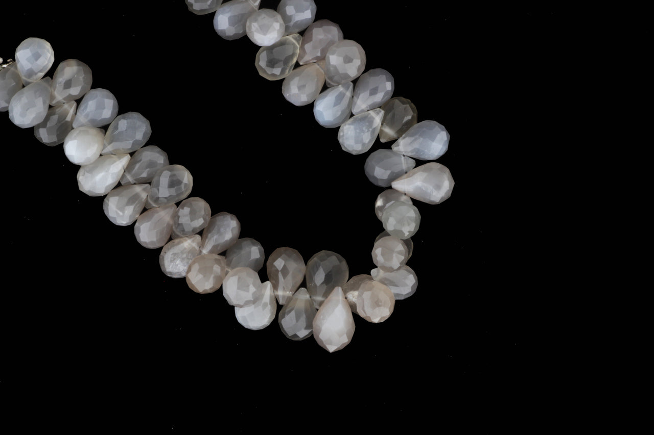 Gray Moonstone 10x7mm Faceted Teardrop Briolettes
