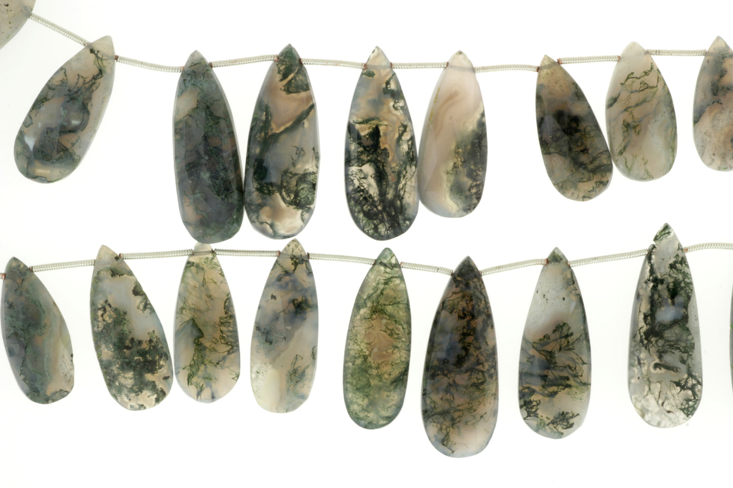 Green Moss Agate 20x10mm Faceted Pear Shaped Briolettes