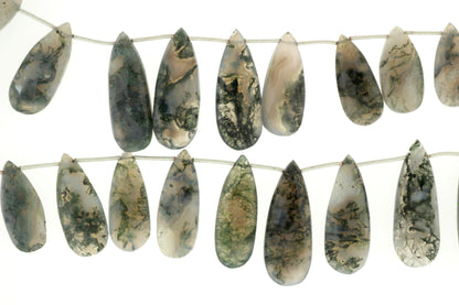 Green Moss Agate 20x10mm Faceted Pear Shaped Briolettes