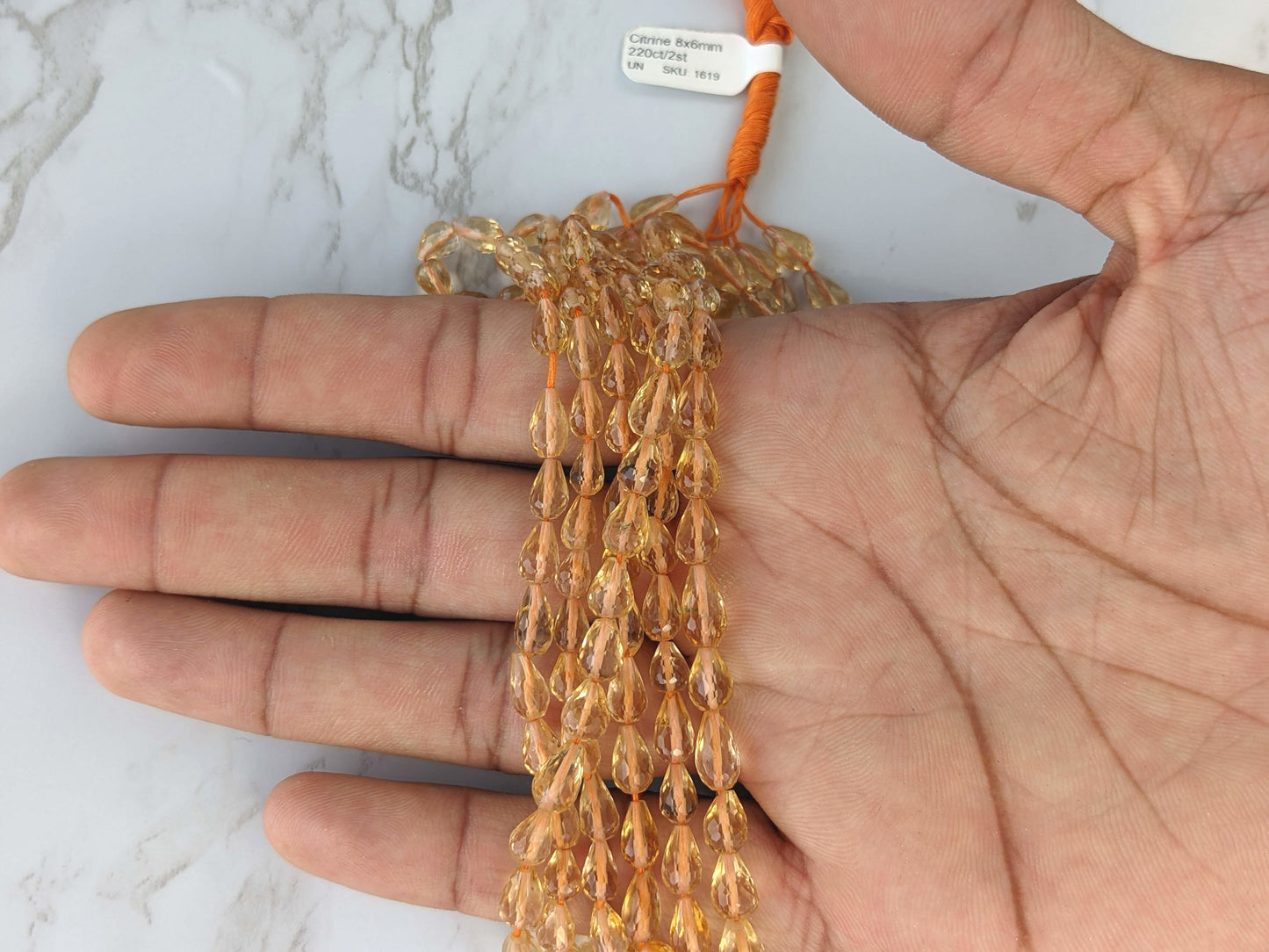 Yellow Citrine 8x6mm Center Drilled Teardrop Briolettes