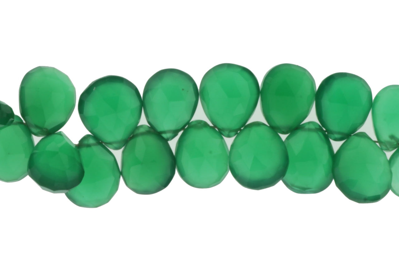 Green Onyx 12x8mm Faceted Pear Shaped Briolettes