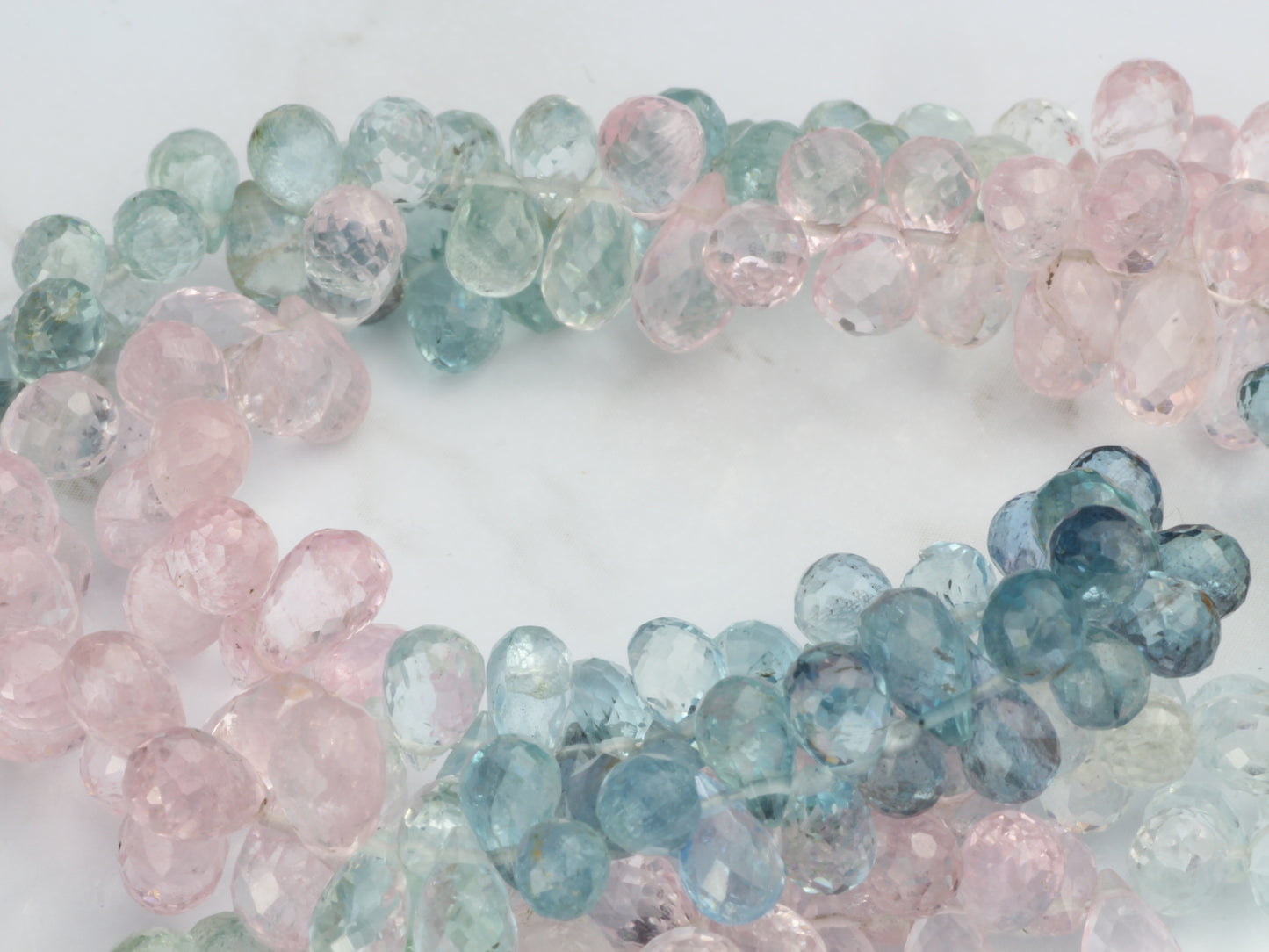 Ombre Aquamarine and Morganite 6x4mm Faceted Teardrop Briolettes Bead Strand