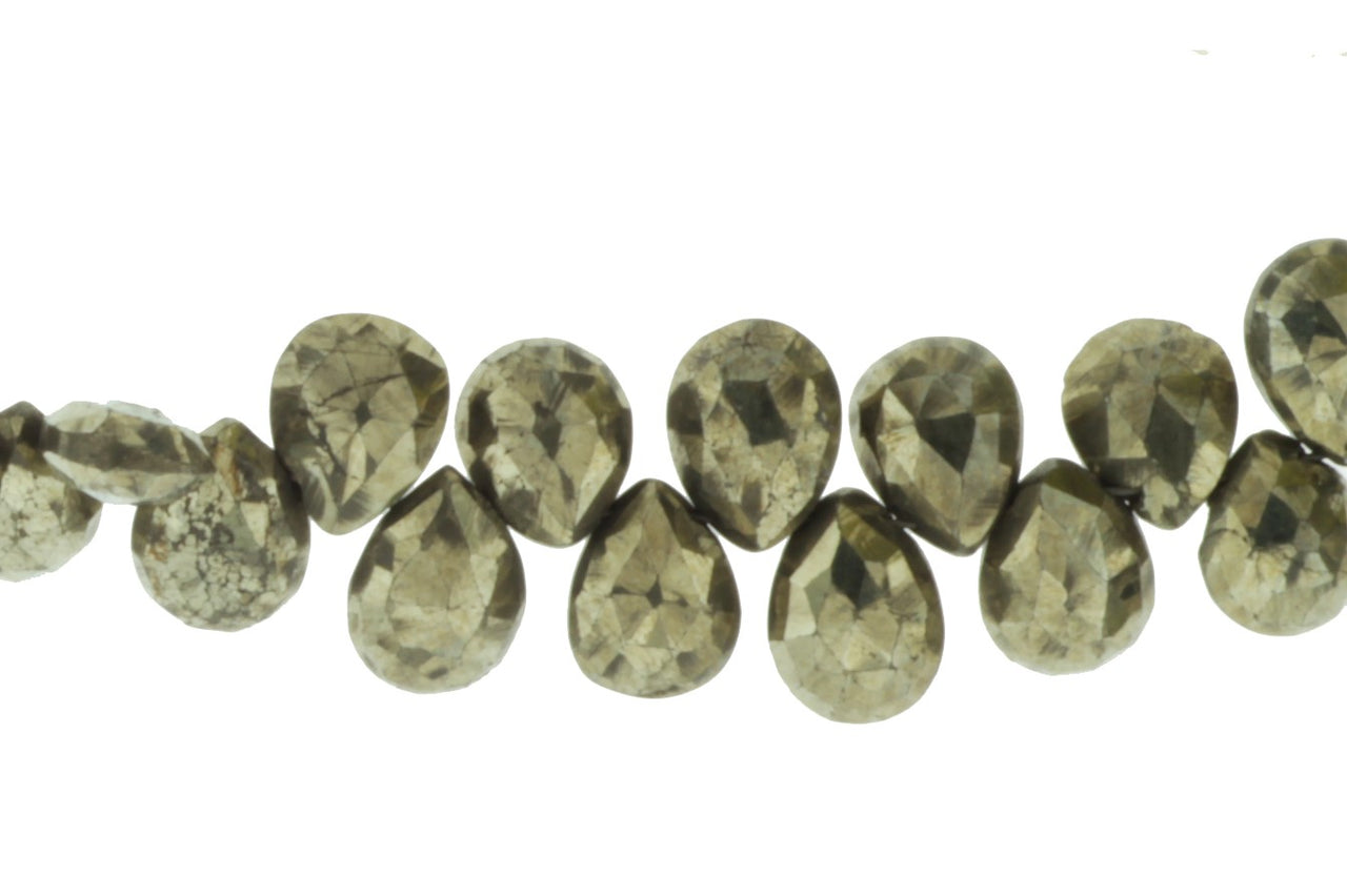 Natural Pyrite 7x5mm Faceted Pear Shaped Briolettes