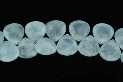 Blue Milky Aquamarine 9mm Faceted Heart Shaped Briolettes