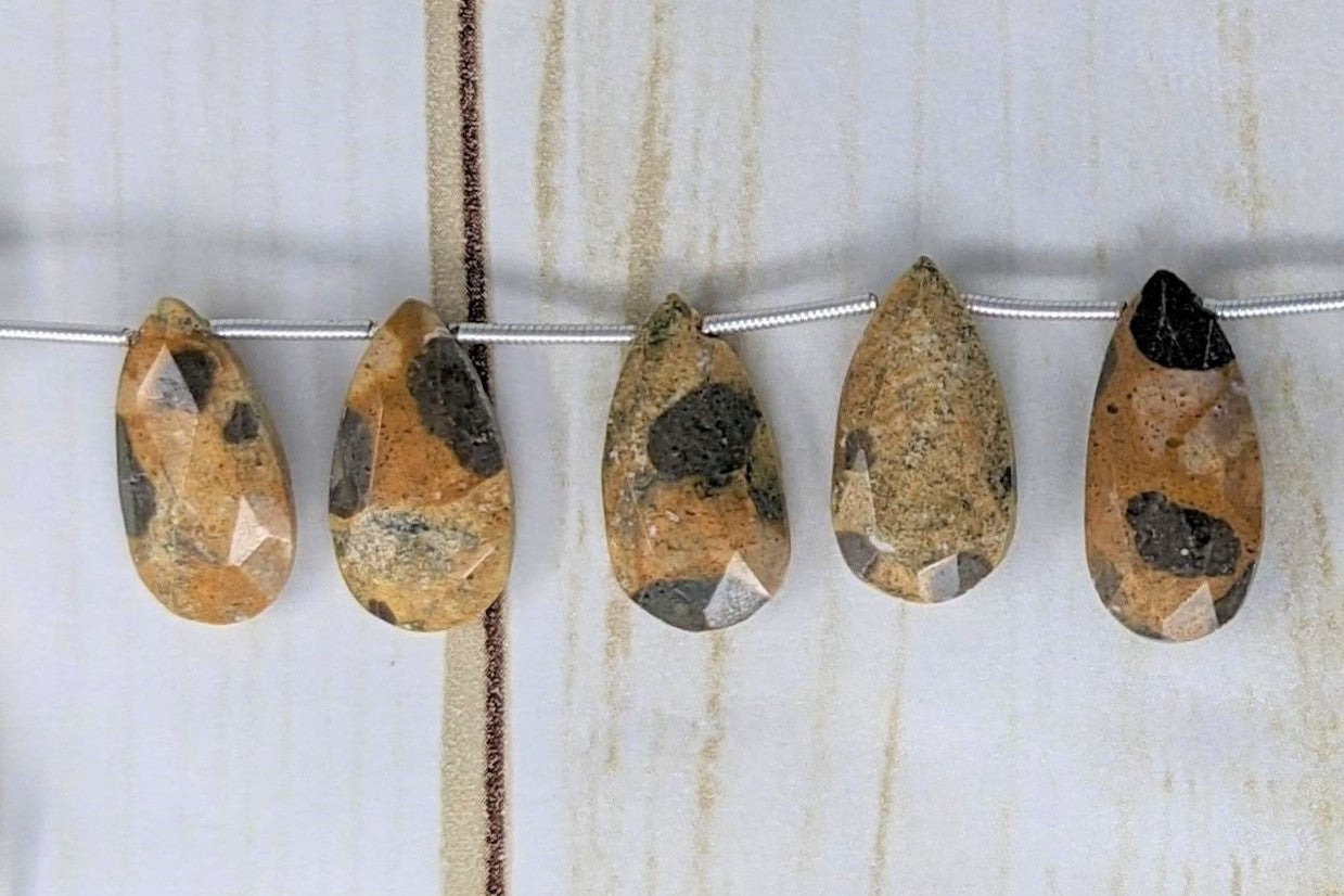 Brown Spotted Jasper 18x10mm Faceted Pear Shaped Briolettes