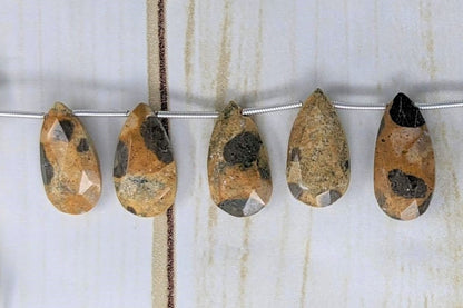 Brown Spotted Jasper 18x10mm Faceted Pear Shaped Briolettes