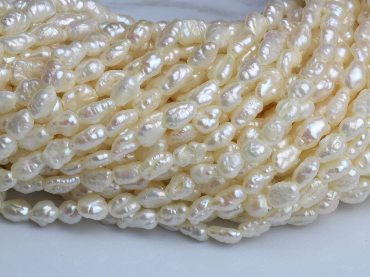 White Freshwater Pearl 4x2mm Biwa Sticks