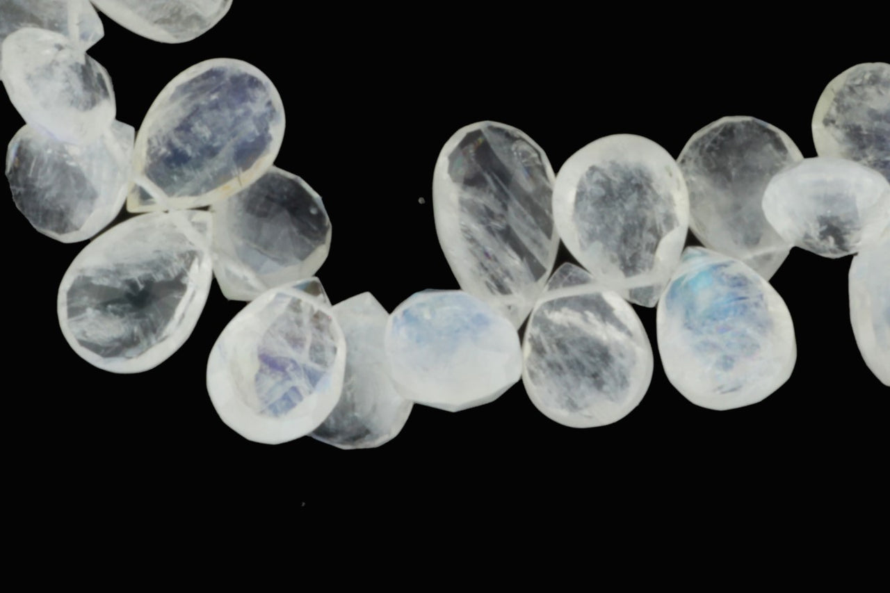 Blue Rainbow Moonstone 9x7mm Faceted Pear Shaped Briolettes