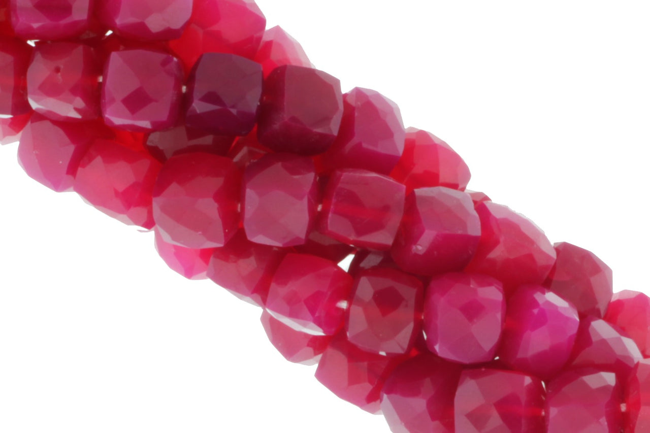 Dark Hot Pink Chalcedony 6mm Faceted Cubes