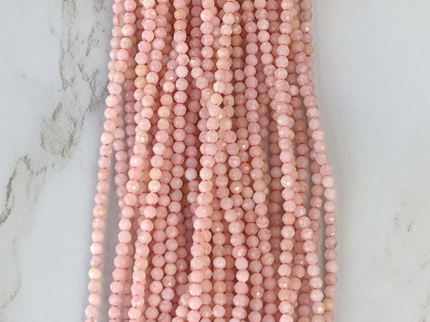 Pink Opal 2mm Faceted Rounds Bead Strand