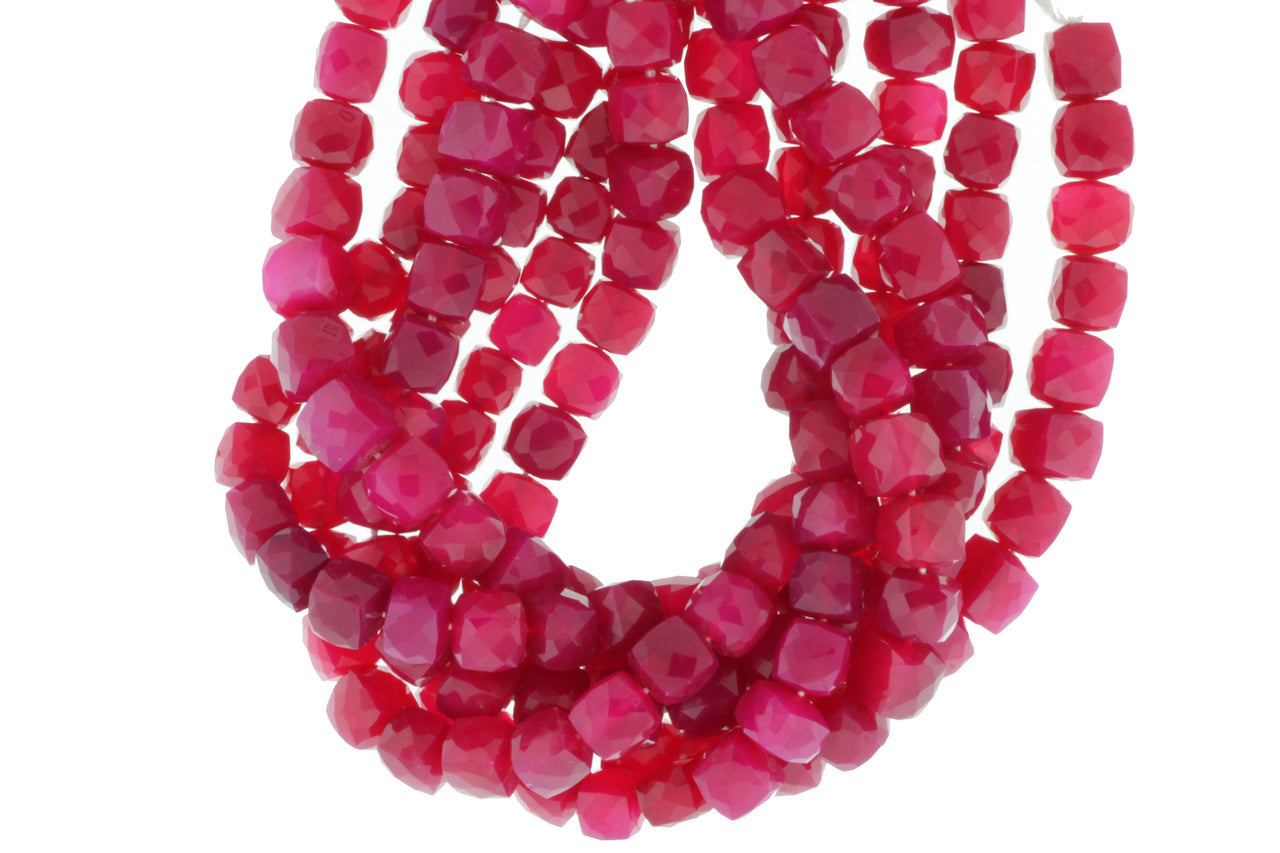 Dark Hot Pink Chalcedony 6mm Faceted Cubes