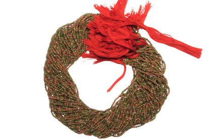 Green and Red Unakite 2mm Faceted Rounds