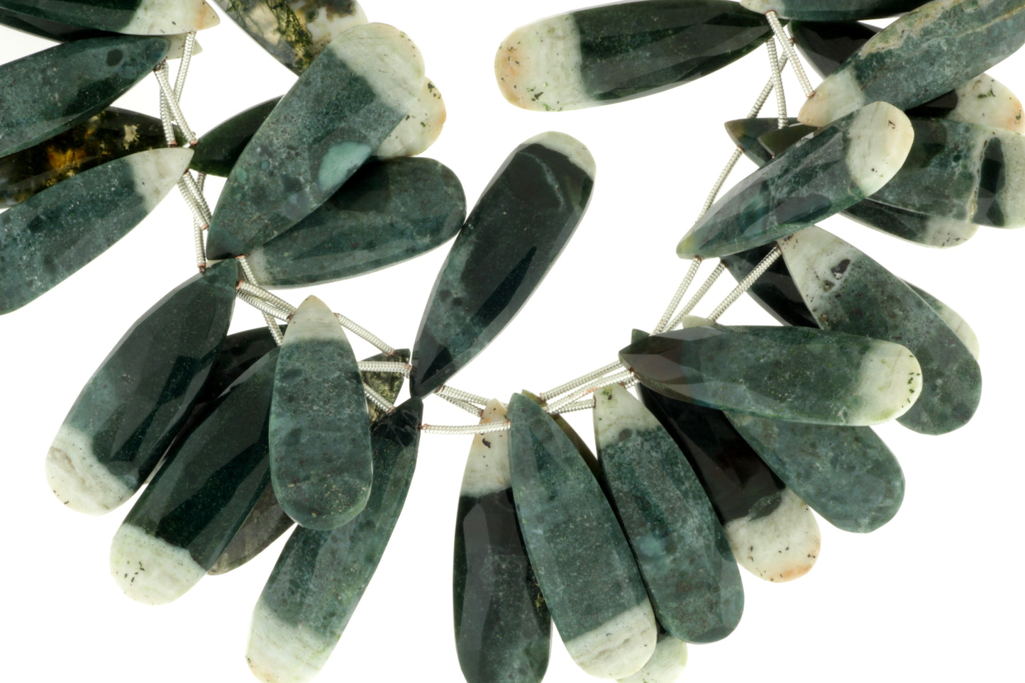 Green Moss Agate 30x12mm Faceted Pear Shaped Briolettes