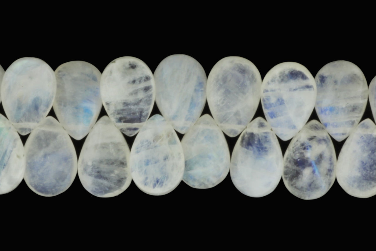 Blue Rainbow Moonstone 12x8mm Smooth Pear Shaped Briolettes