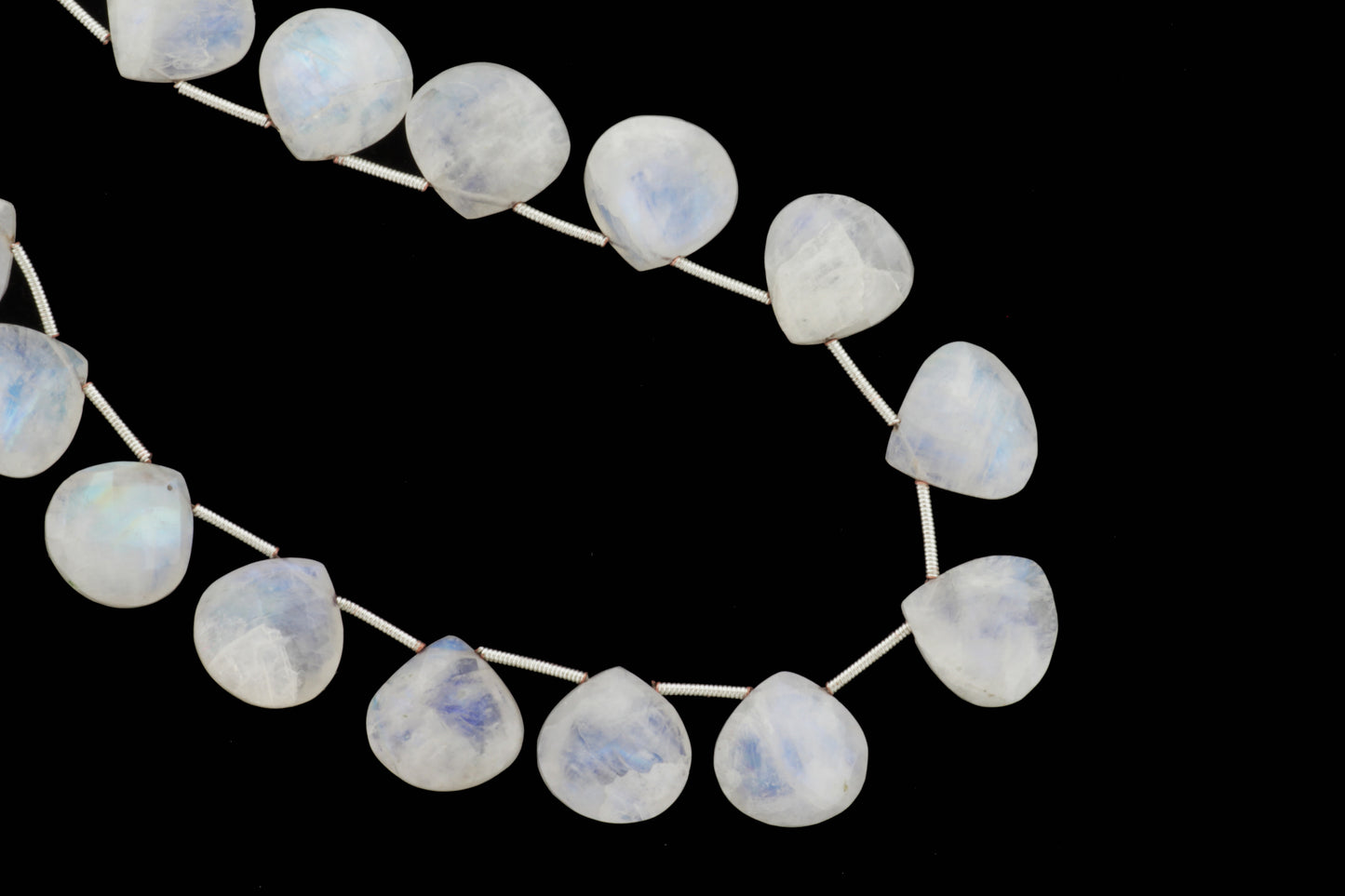 Blue Rainbow Moonstone 11mm Faceted Heart Shaped Briolettes