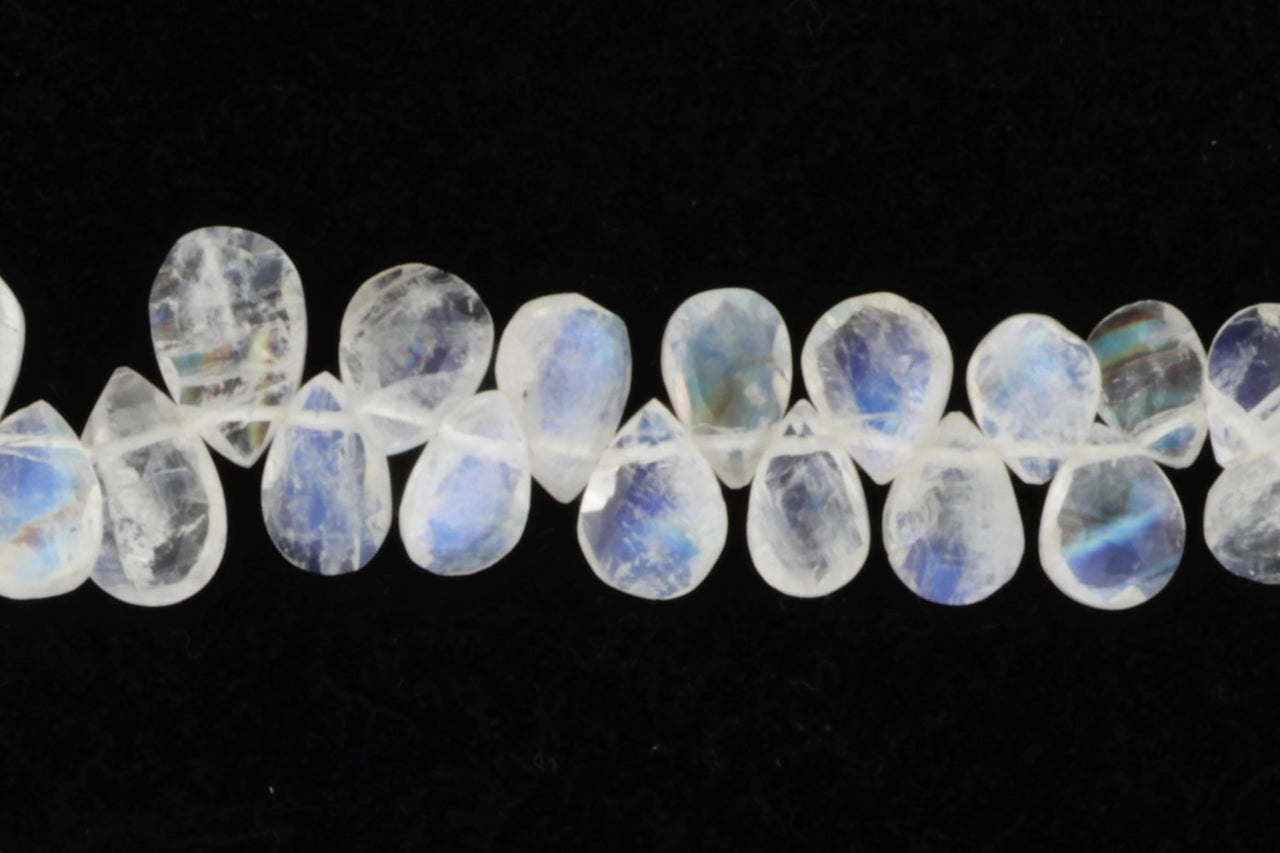 Blue Rainbow Moonstone 7x5mm Faceted Pear Shaped Briolettes