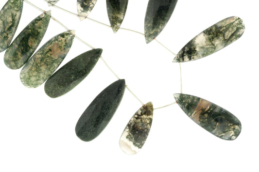 Green Moss Agate 20x10mm Faceted Pear Shaped Briolettes