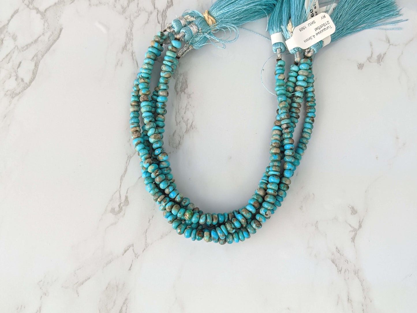 Natural Blue and Black Turquoise 4.5mm Smooth Rondelles