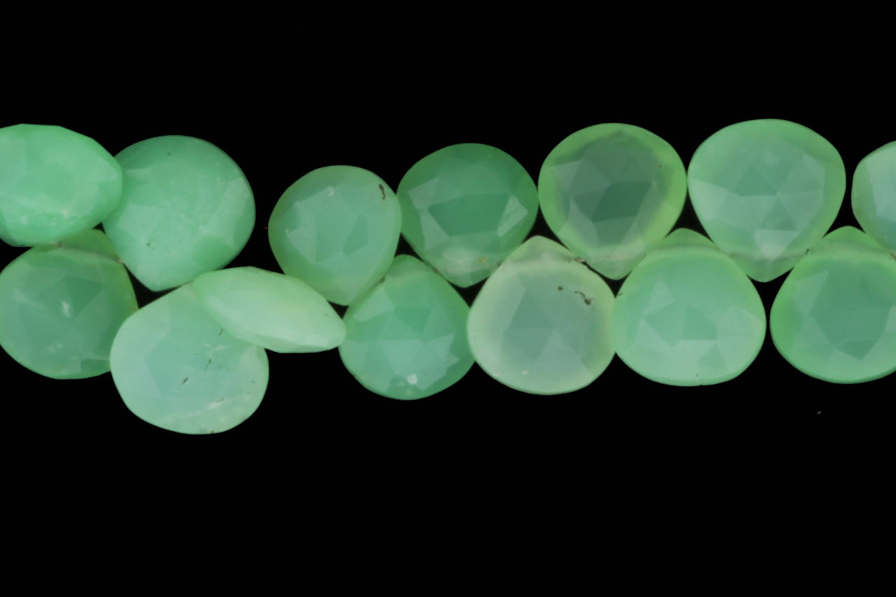 Apple Green Chrysoprase 10mm Faceted Heart Shaped Briolettes