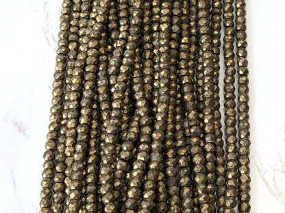 Natural Pyrite 4mm Faceted Rondelles