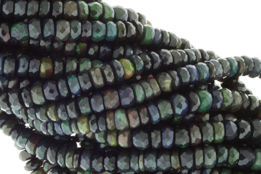 Black Ethiopian Opal 5mm Faceted Rondelles