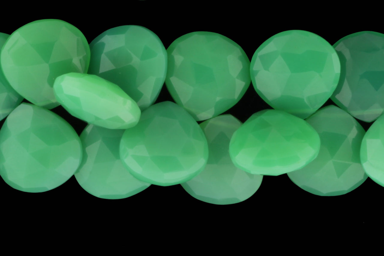Apple Green Chrysoprase 15mm Faceted Heart Shaped Briolettes