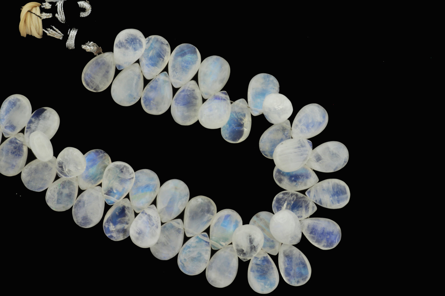 Blue Rainbow Moonstone 12x8mm Smooth Pear Shaped Briolettes