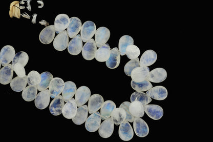 Blue Rainbow Moonstone 12x8mm Smooth Pear Shaped Briolettes