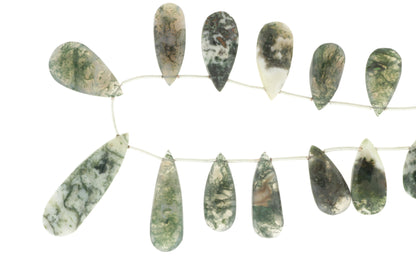 Green Moss Agate 20x10mm Faceted Pear Shaped Briolettes