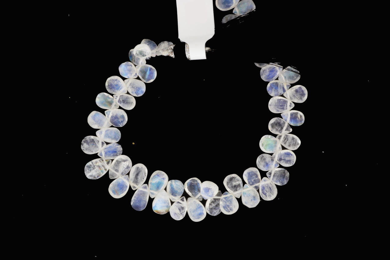 Blue Rainbow Moonstone 7x5mm Faceted Pear Shaped Briolettes