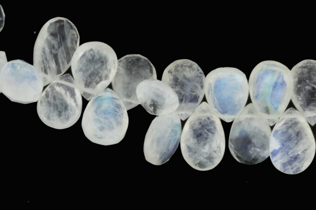 Blue Rainbow Moonstone 10x7mm Faceted Pear Shaped Briolettes