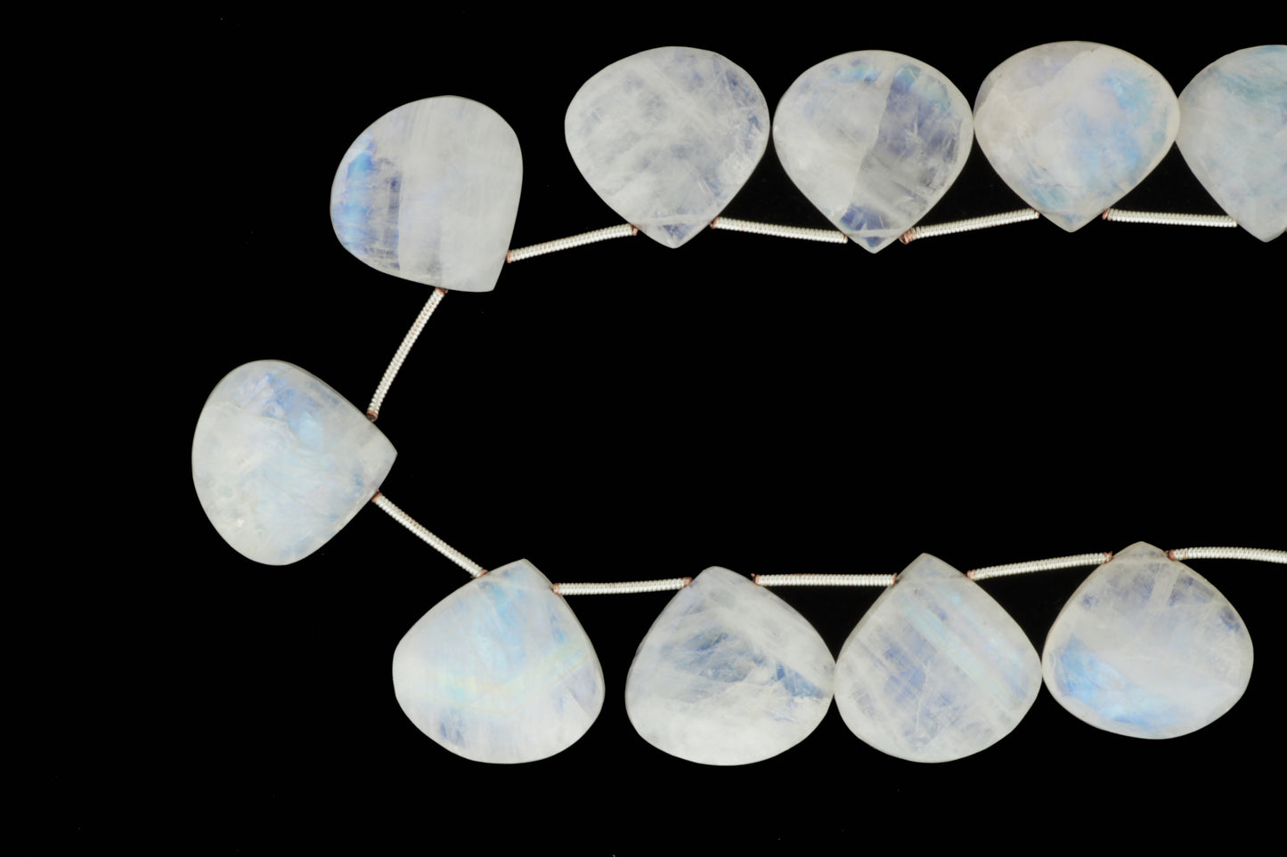 Blue Rainbow Moonstone 15mm Faceted Heart Shaped Briolettes