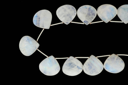 Blue Rainbow Moonstone 15mm Faceted Heart Shaped Briolettes