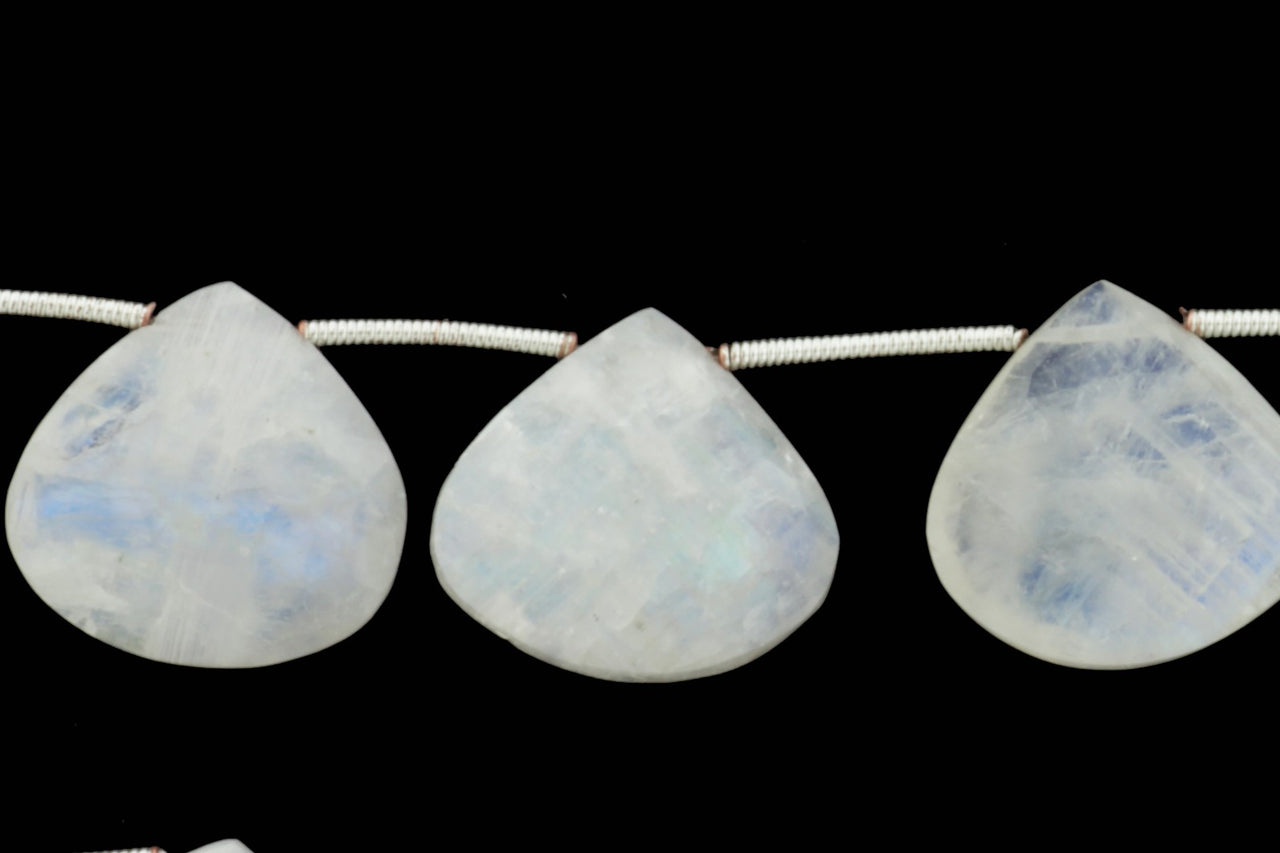 Blue Rainbow Moonstone 16mm Faceted Heart Shaped Briolettes