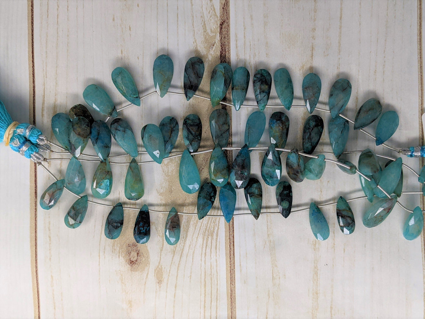 Blue Green Chrysocolla 18x10mm Faceted Pear Shaped Briolettes