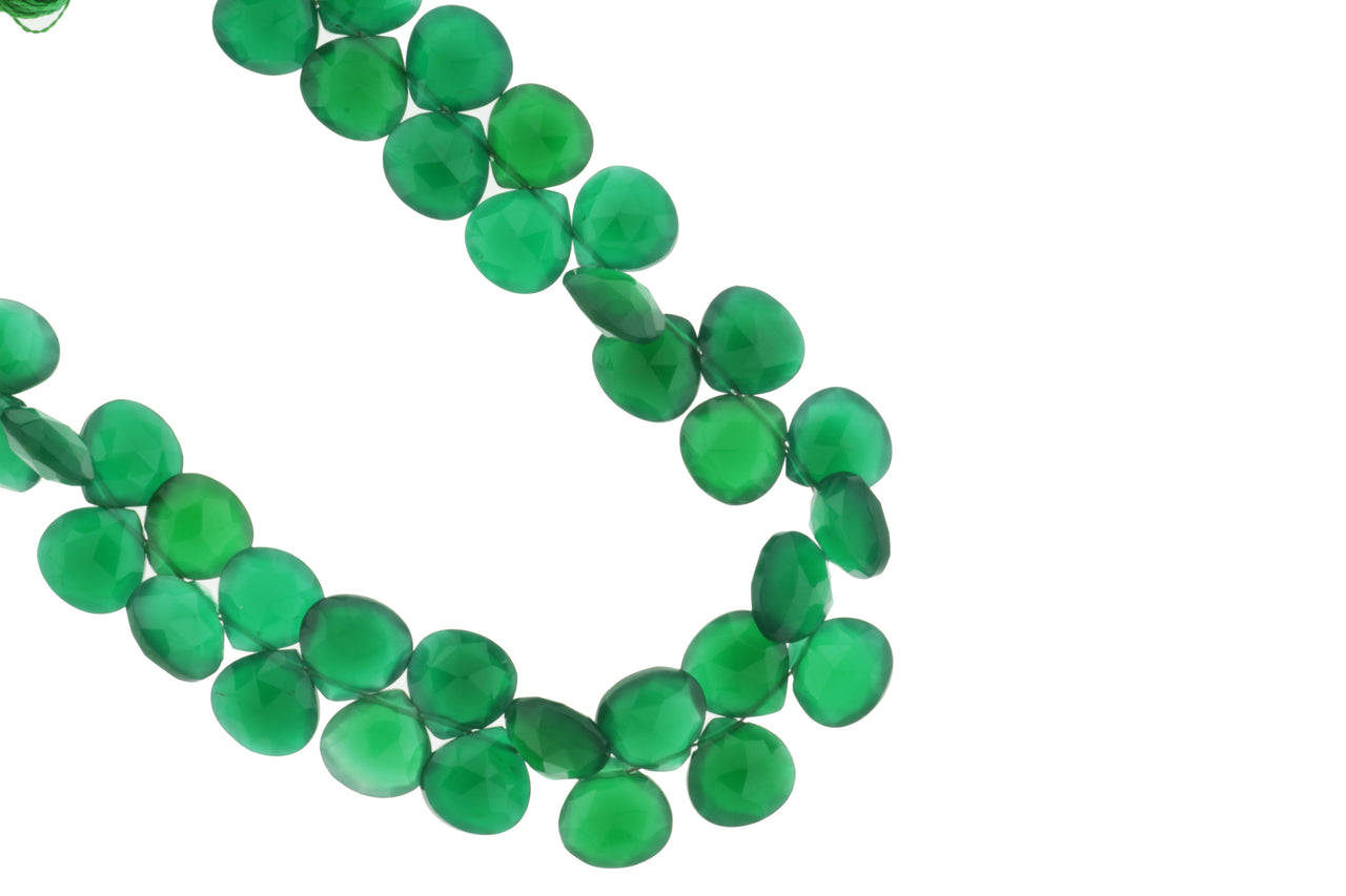 Green Onyx 9mm Faceted Heart Shaped Briolettes