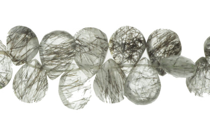Black Tourmalinated Quartz 12x8mm Faceted Pear Shaped Briolettes