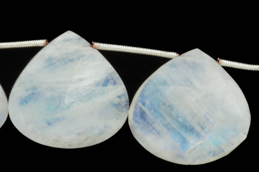 Blue Rainbow Moonstone 15mm Faceted Heart Shaped Briolettes