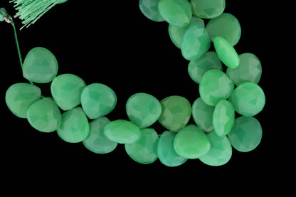 Apple Green Chrysoprase 15mm Faceted Heart Shaped Briolettes