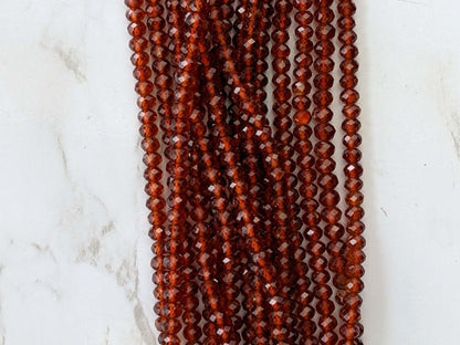 Orange Red Garnet 4mm Faceted Rondelles