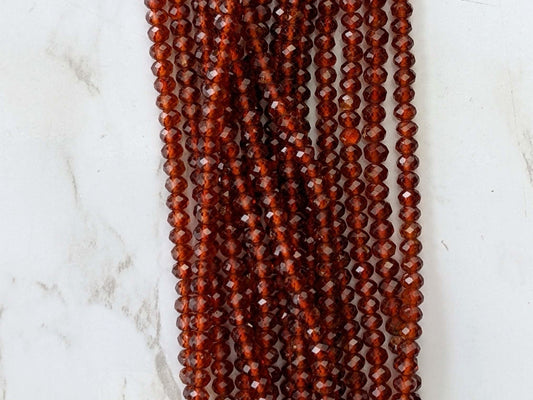 Orange Red Garnet 4mm Faceted Rondelles