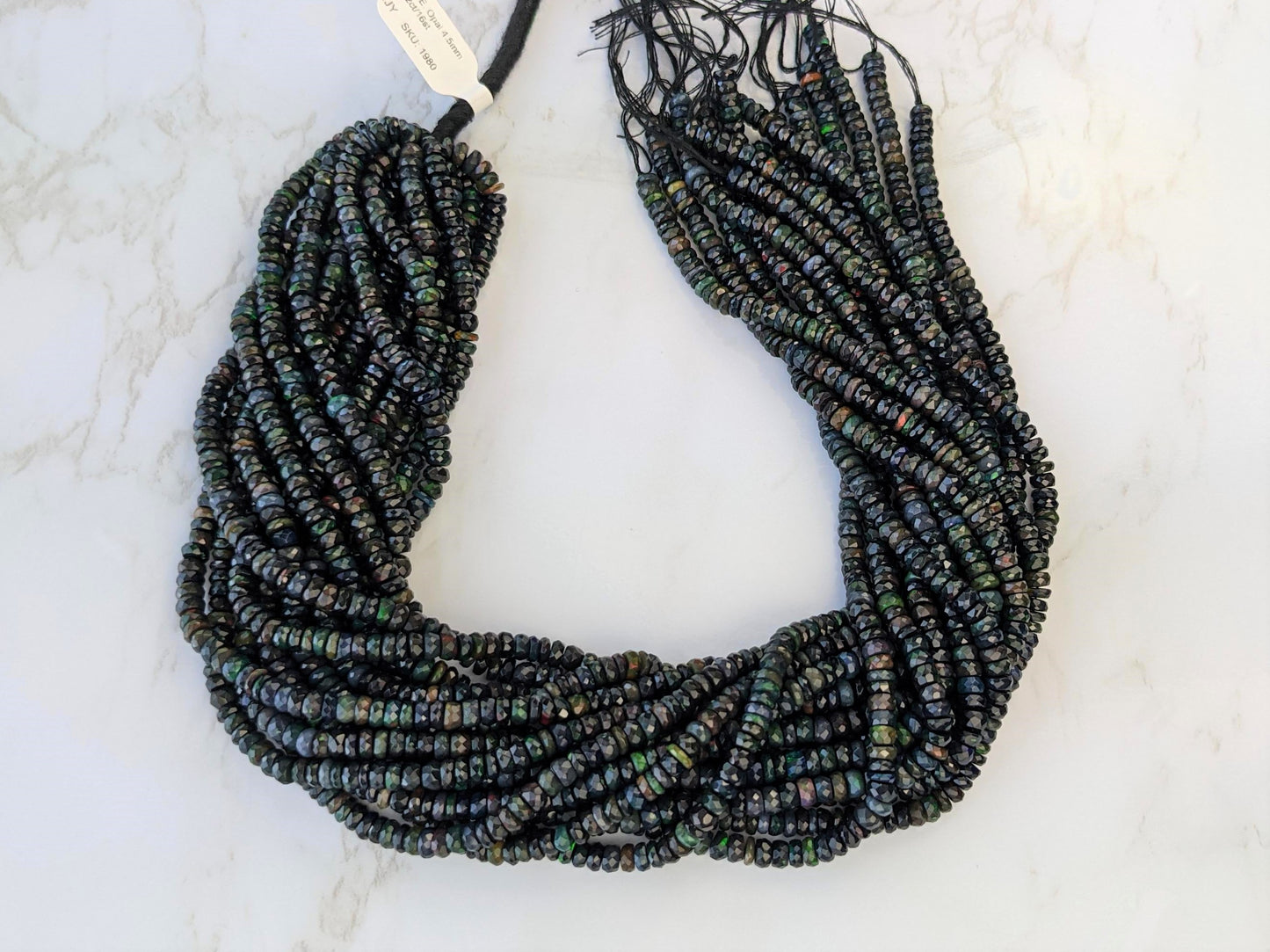 Black Ethiopian Opal 4.5mm Faceted Rondelles