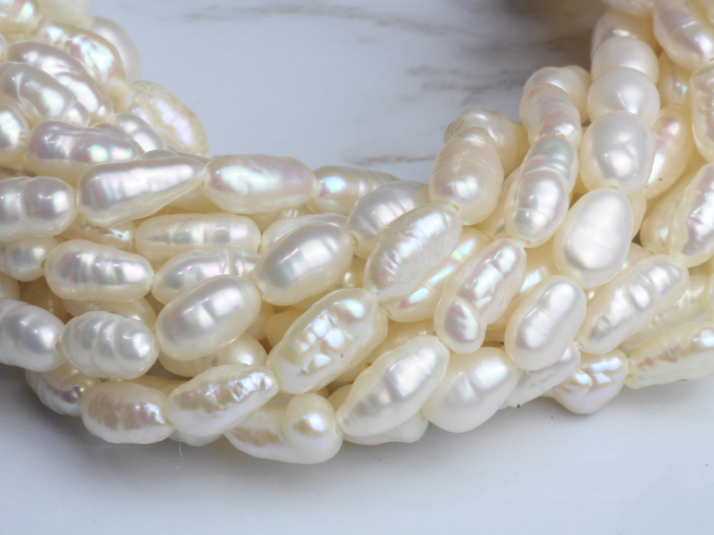 White Freshwater Pearl 6x4mm Biwa Sticks