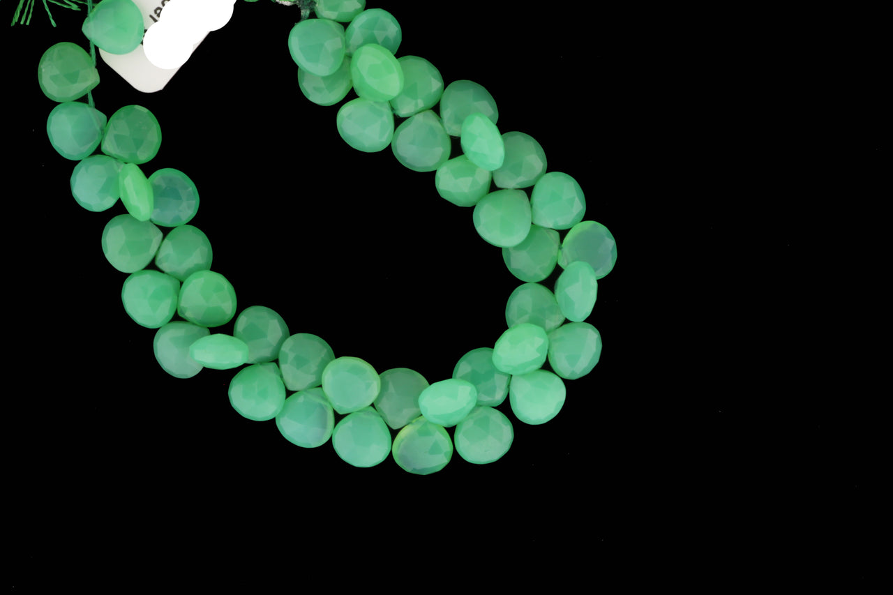 Apple Green Chrysoprase 8mm Faceted Heart Shaped Briolettes