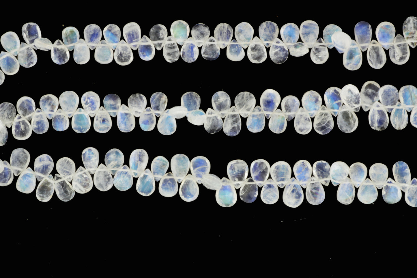 Blue Rainbow Moonstone 8x5mm Faceted Pear Shaped Briolettes