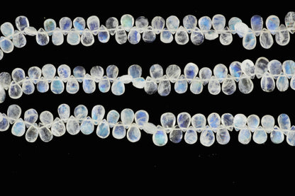 Blue Rainbow Moonstone 8x5mm Faceted Pear Shaped Briolettes