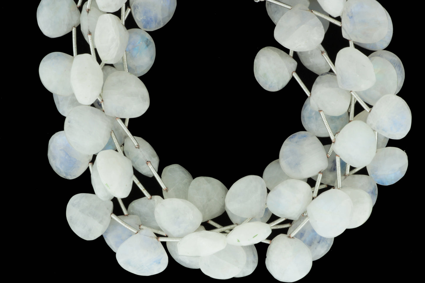 Blue Rainbow Moonstone 11mm Faceted Heart Shaped Briolettes